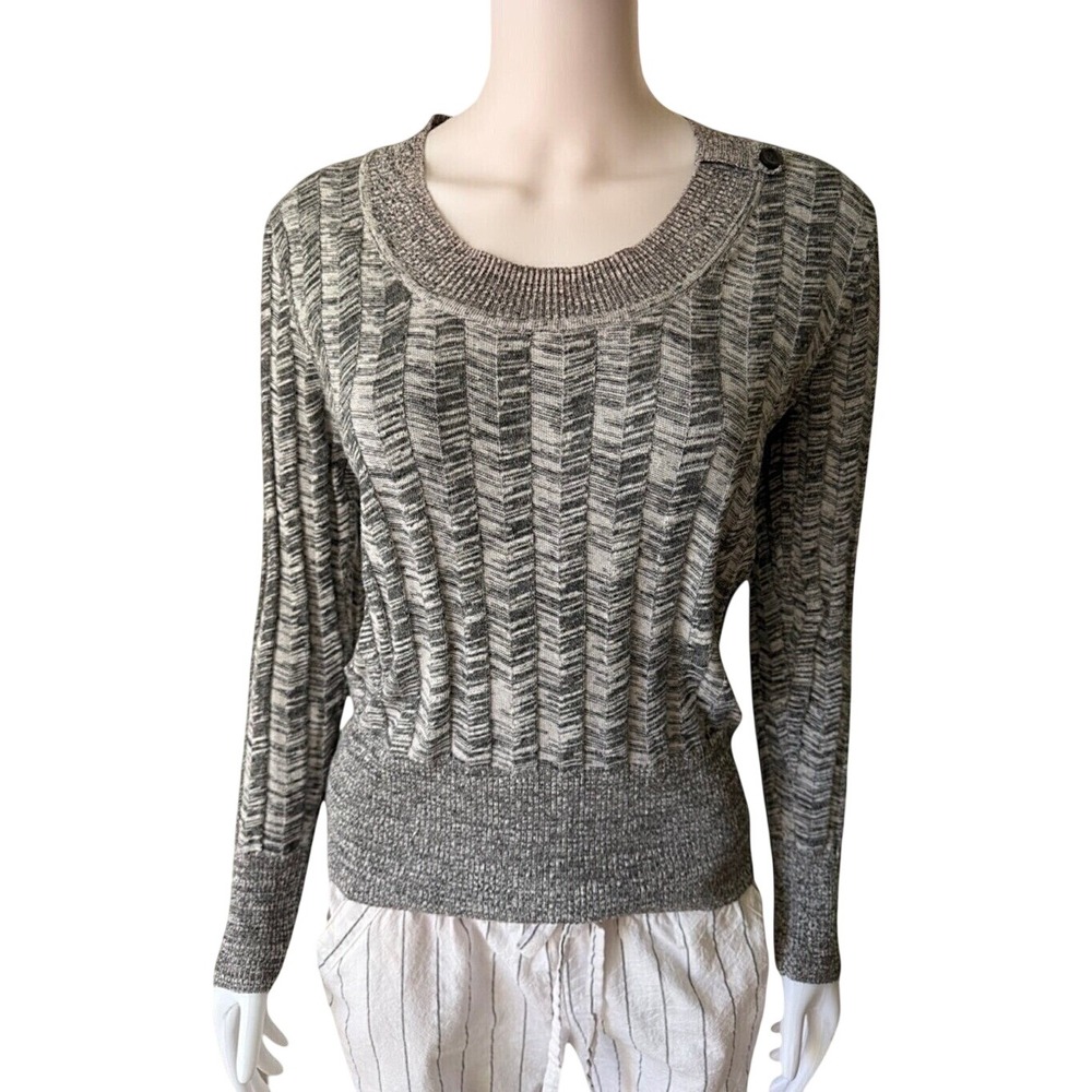 Apt. 9 Women Gray White Chevron Marled Knit Scoop Neck Sweater Size M - Picture 3 of 8